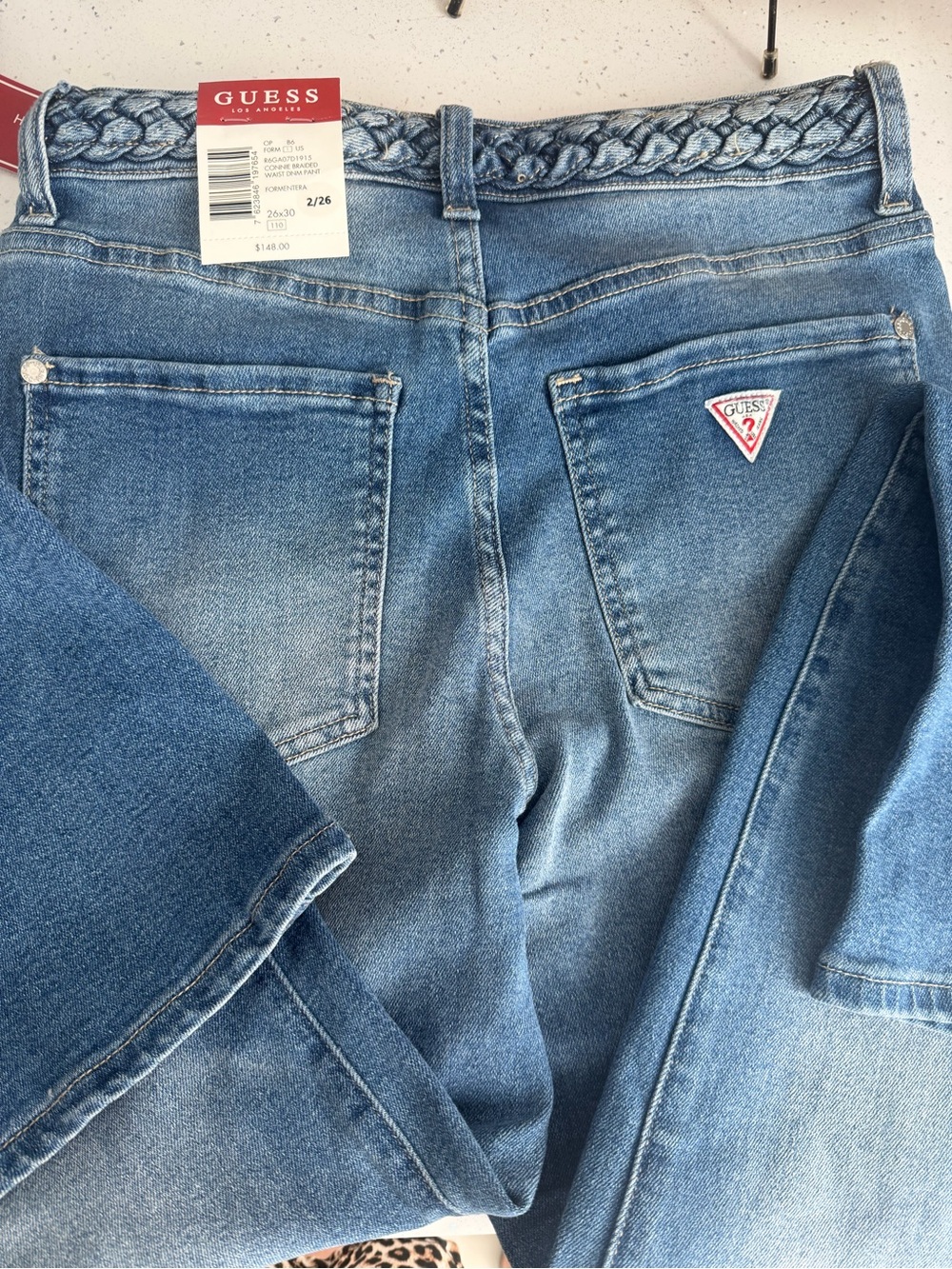 GUESS Light Blue High-Rise Jeans with Braided Waist New with tag